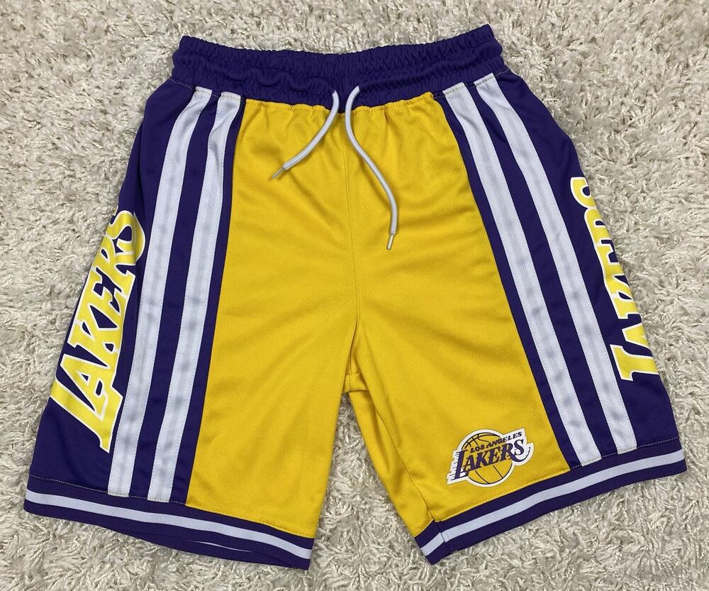 NBA Los Angeles Lakers Basketball Shorts Mens Small Gold Purple Striped Mesh